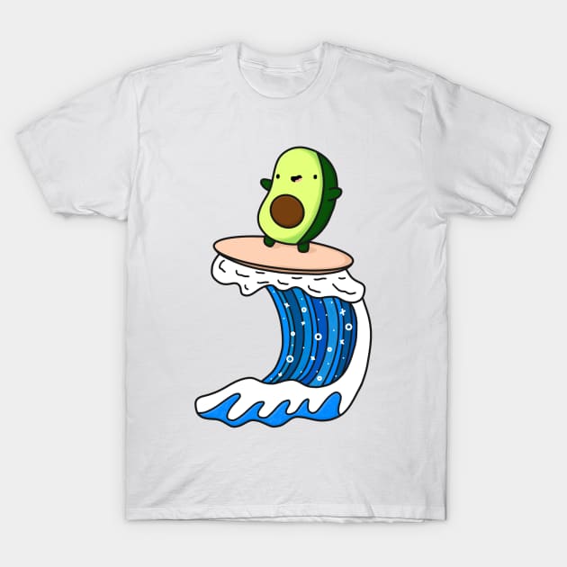 Funny Surfing Avocado T-Shirt by Sofia Sava